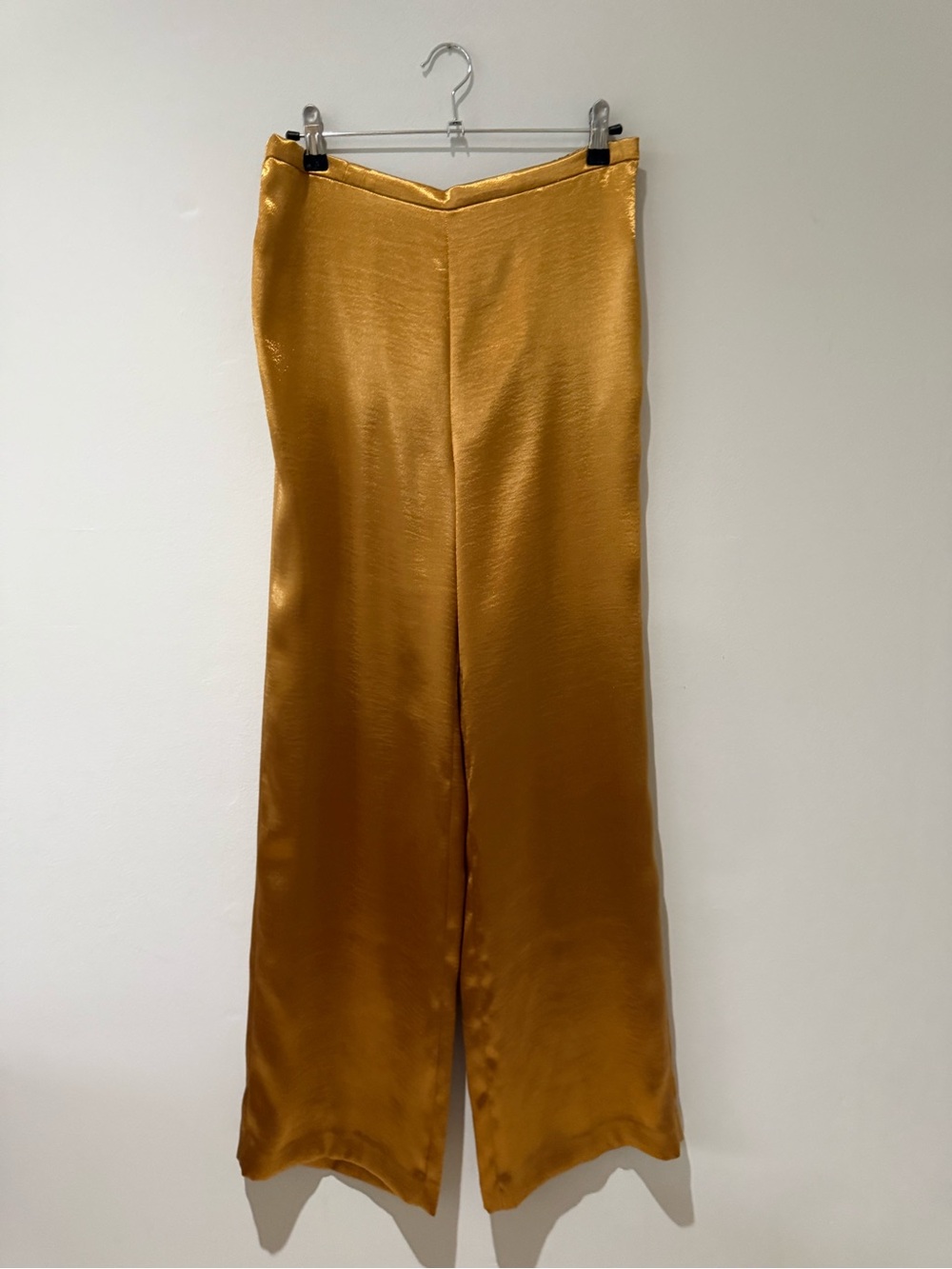 Donna Karan Satin Wide-Leg High-Rise Pants - Mustard Gold
